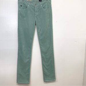 AG Corduroy Pants Woman 27  Stevie Slim‎ Straight Low Rise Light Green Stretch